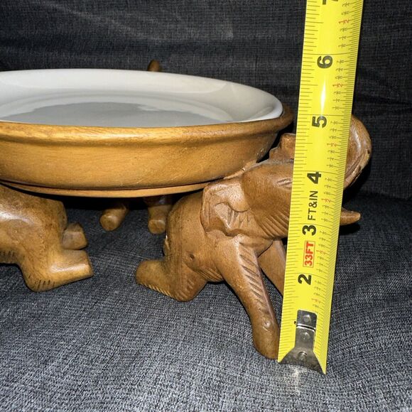 Natural Wood Elephant Serving Fruit Tray Bowl Food Dish Platter Plate Thailand - Picture 9 of 9